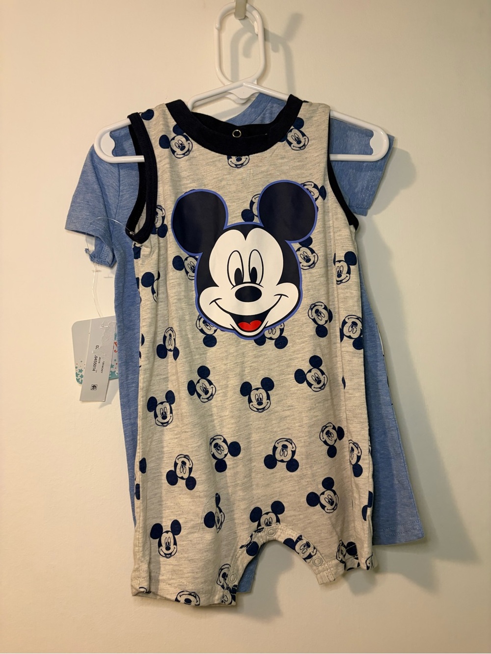 Mickey Mouse Blie & Heather Gray Baby Romper - (2 Pack)